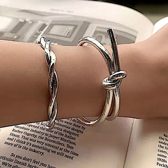 Sterling Silver Bow Knot Bangle Cuff Bracelet - Picture 1 of 7